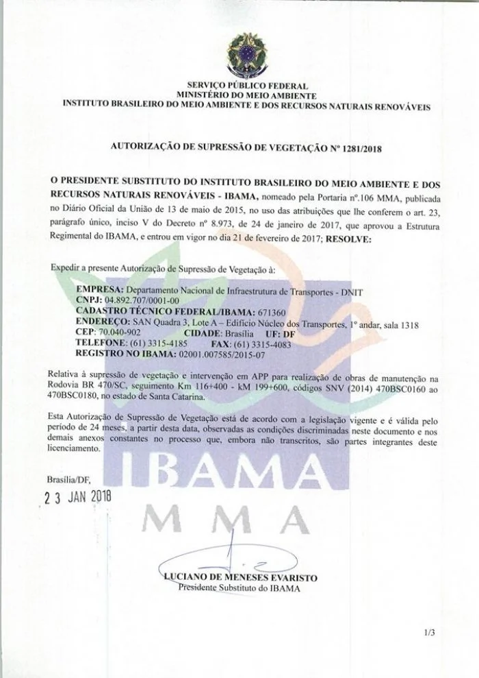 Mesmo com autorização do IBAMA, DNIT não licita supressão vegetal na BR-470